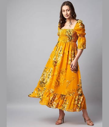 StyleStone Women Georgette Printed Gown ( Yellow )