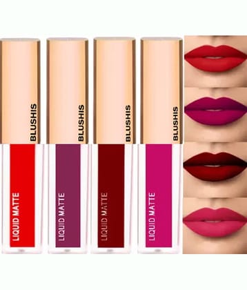 BLUSHIS Long Wear Multi Color Liquid Matte Lipstick (Pack of 4)