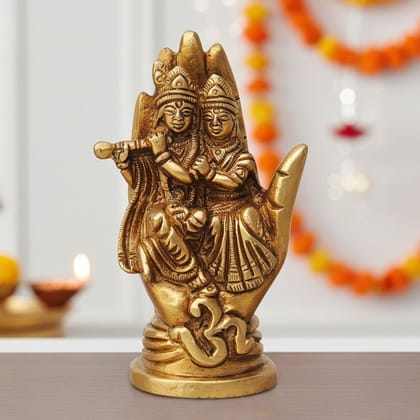 Brass Radha Krishna Idol On Hand - Unique Decorative Showpiece, Height : 4 Inch (BSMAS1314 C)