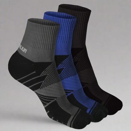 Heelium Bamboo Athletic Socks - 3 Pairs-Black | Dark Grey | Royal Blue / UK 9-12