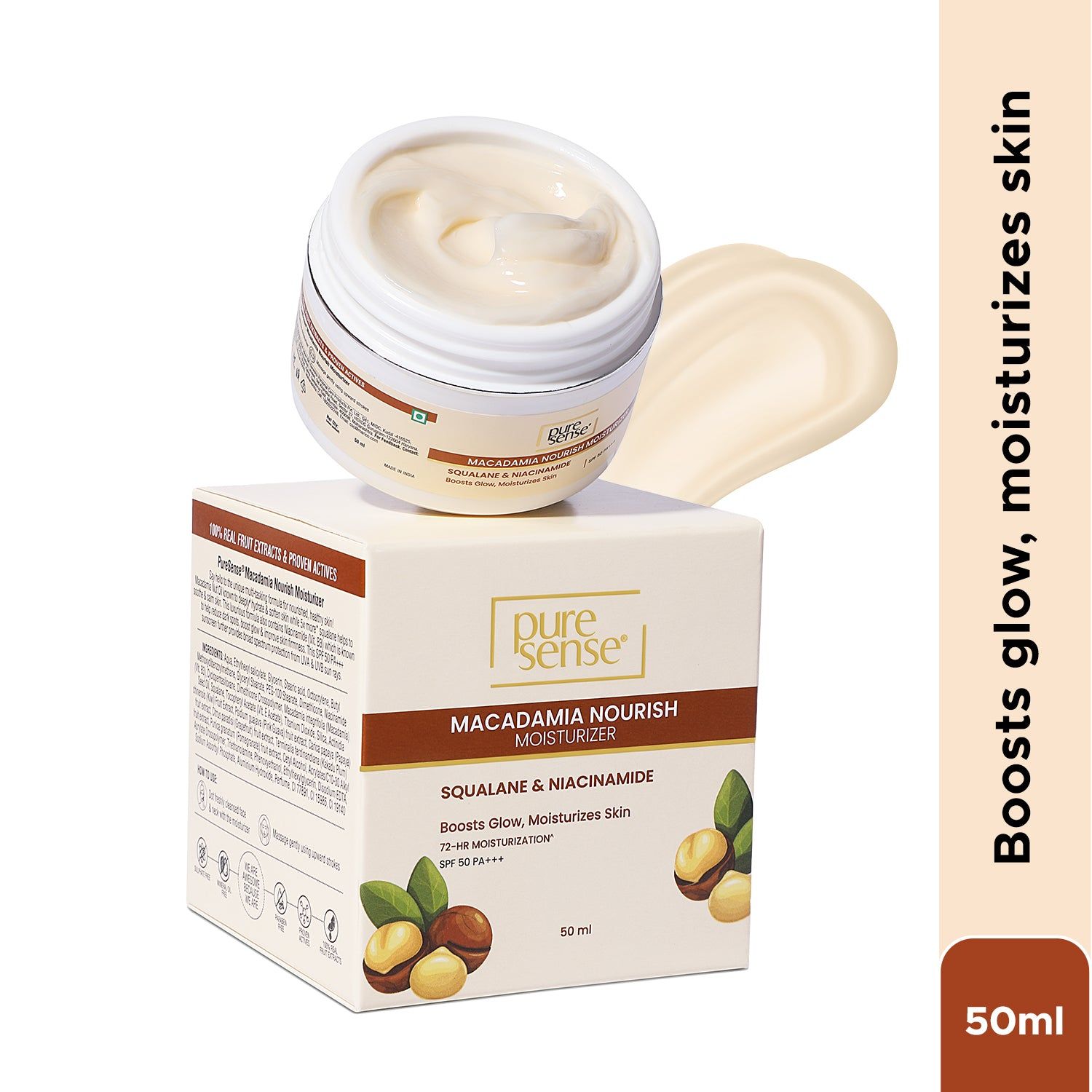 Macadamia Nourish Moisturizer Skin Cream with SPF 50 PA+++ | Boosts glow, moisturizes skin Macadamia Nourish Moisturizer Skin Cream with SPF 50 PA+++ | Boosts glow, moisturizes skin - 50 ml