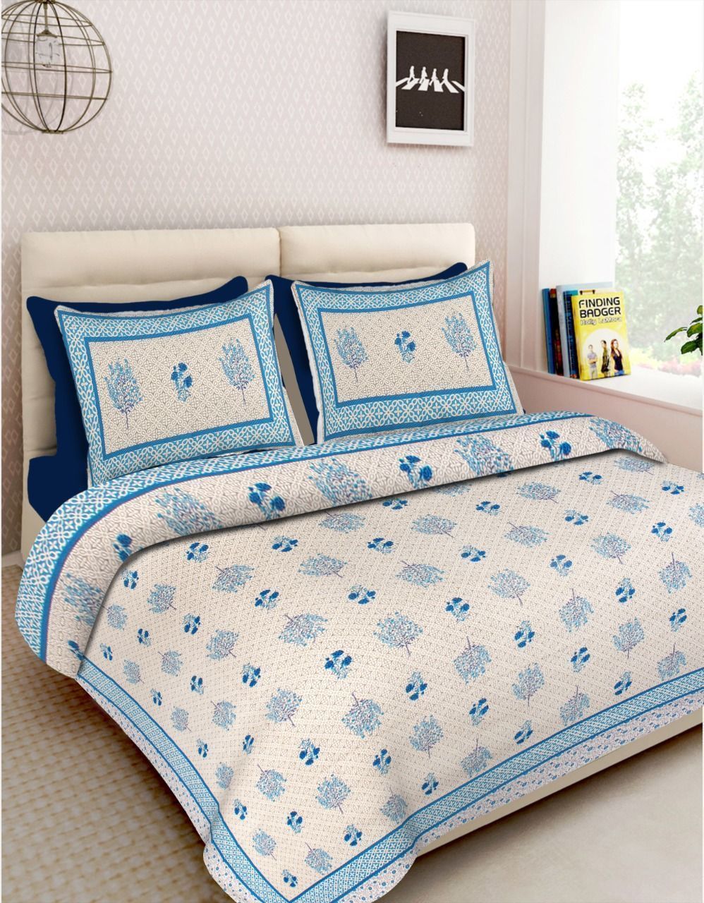 3001-Hometrade India-Standard King Size (90*108 Inches) Double Bedsheet With 2 Pillow Cover-RJ-14-Jaipur lining-3743