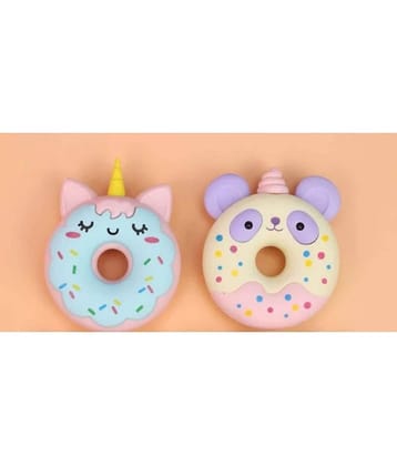 2329 YESKART -Multicolour Cute Donut Shape Eraser Cat Dog Unicorn Theme Trendy Rainbow Eraser for Kids Latest Colourful Rubber Stationery (Pack of 2)