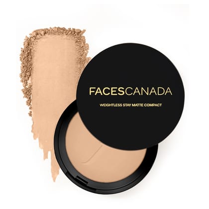 FACESCANADA Weightless Stay Matte Finish Compact Powder - Beige,9 G|Non Oily Matte Look|Evens Out Complexion|Hides Imperfections|Blends Effortlessly|Pressed Powder For All Skin Types, 62 Grams FACESCANADA Weightless Stay Matte Finish Compact Powder - Bei
