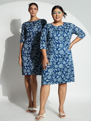 A line Printed Dress - Blue-S