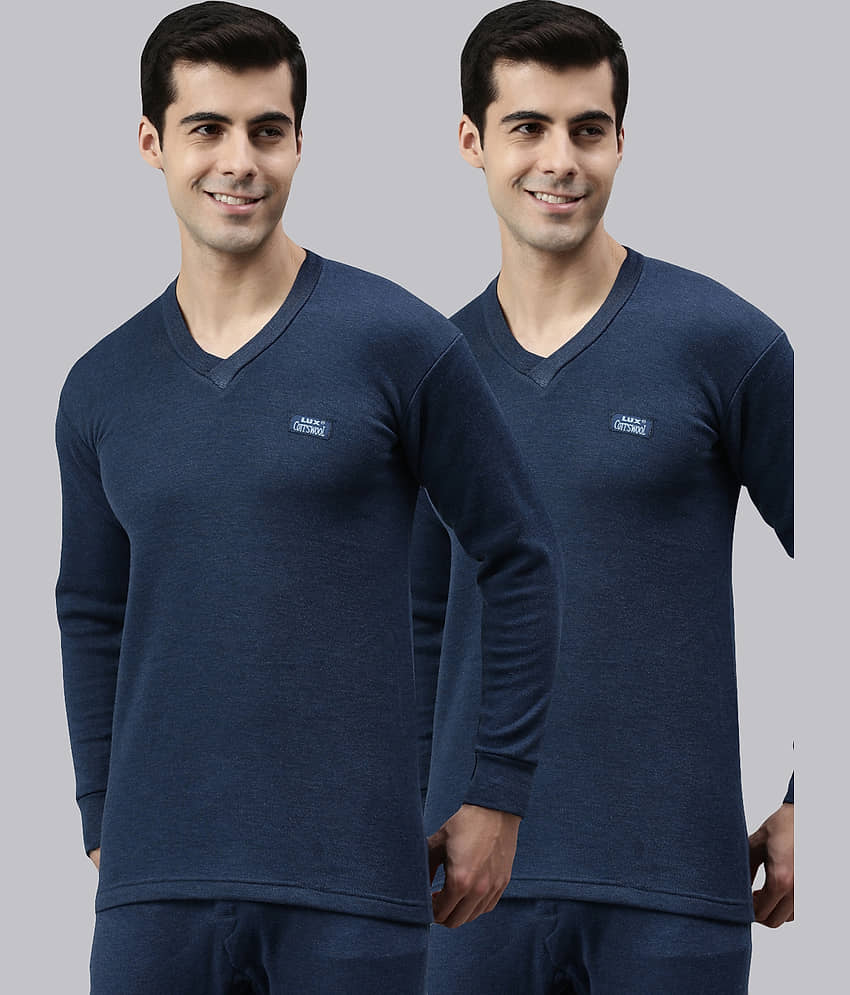 Lux Cottswool Pack of 2 Cotton Blend Thermal Tops For Men's ( Blue )