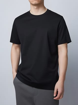 Black Regular Fit Premium Cotton T shirt-S