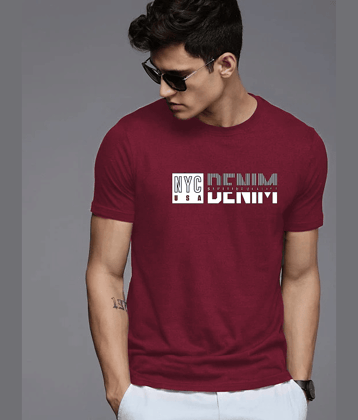Reya Cotton Blend Regular Fit Printed Half Sleeves Men's Round T-Shirt - Maroon ( Pack of 1 )