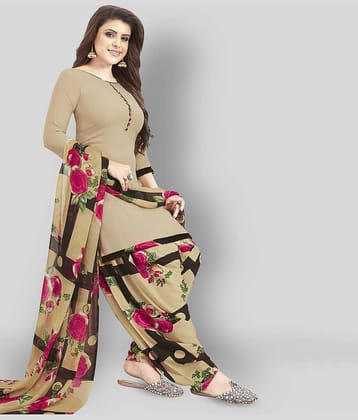 Shree Jeenmata Unstitched Printed Crepe Dress Material With Dupatta (Beige)
