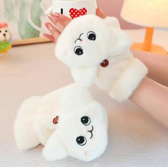 Fur Rabbit Mittens Plush fingerless Gloves Winter Soft Warm Thick Gloves-White