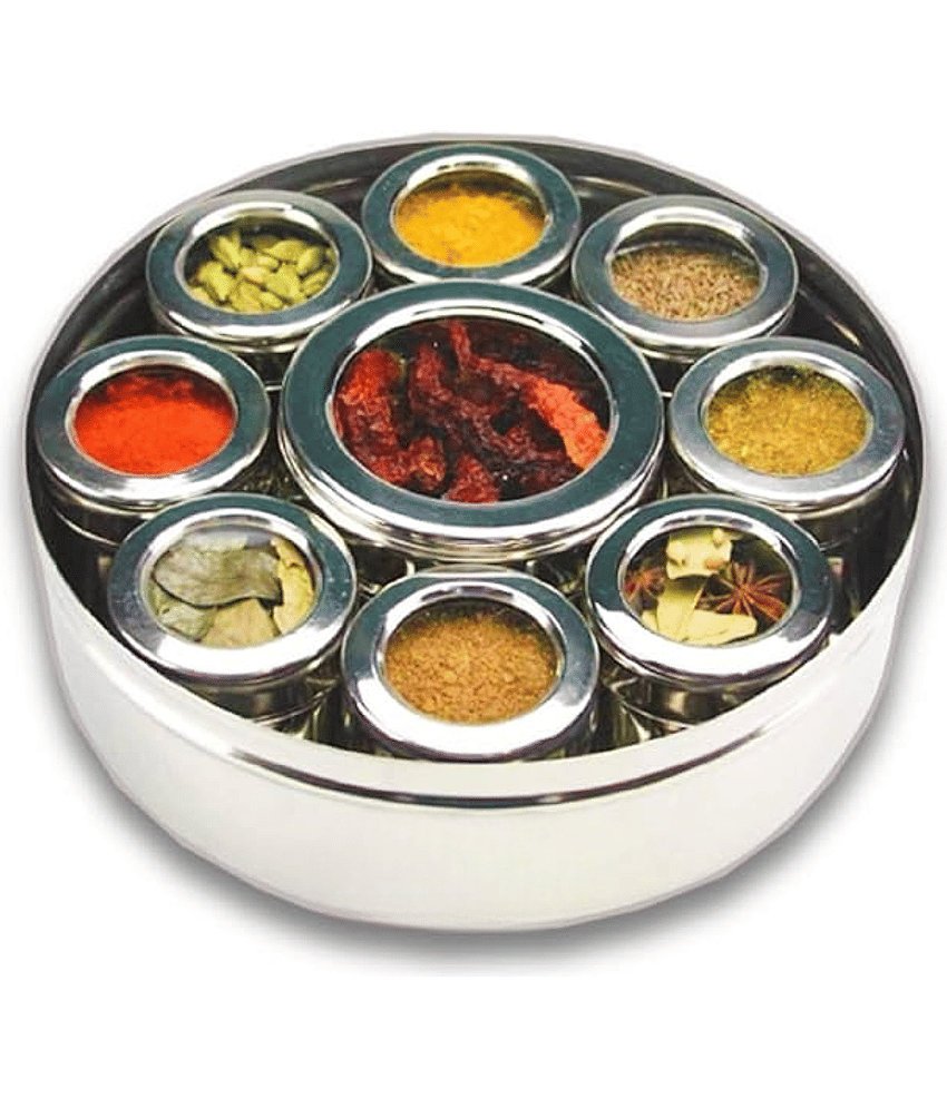 STEEPLE 9 in 1 Spice Box Steel Silver Spice Container ( Set of 9 )