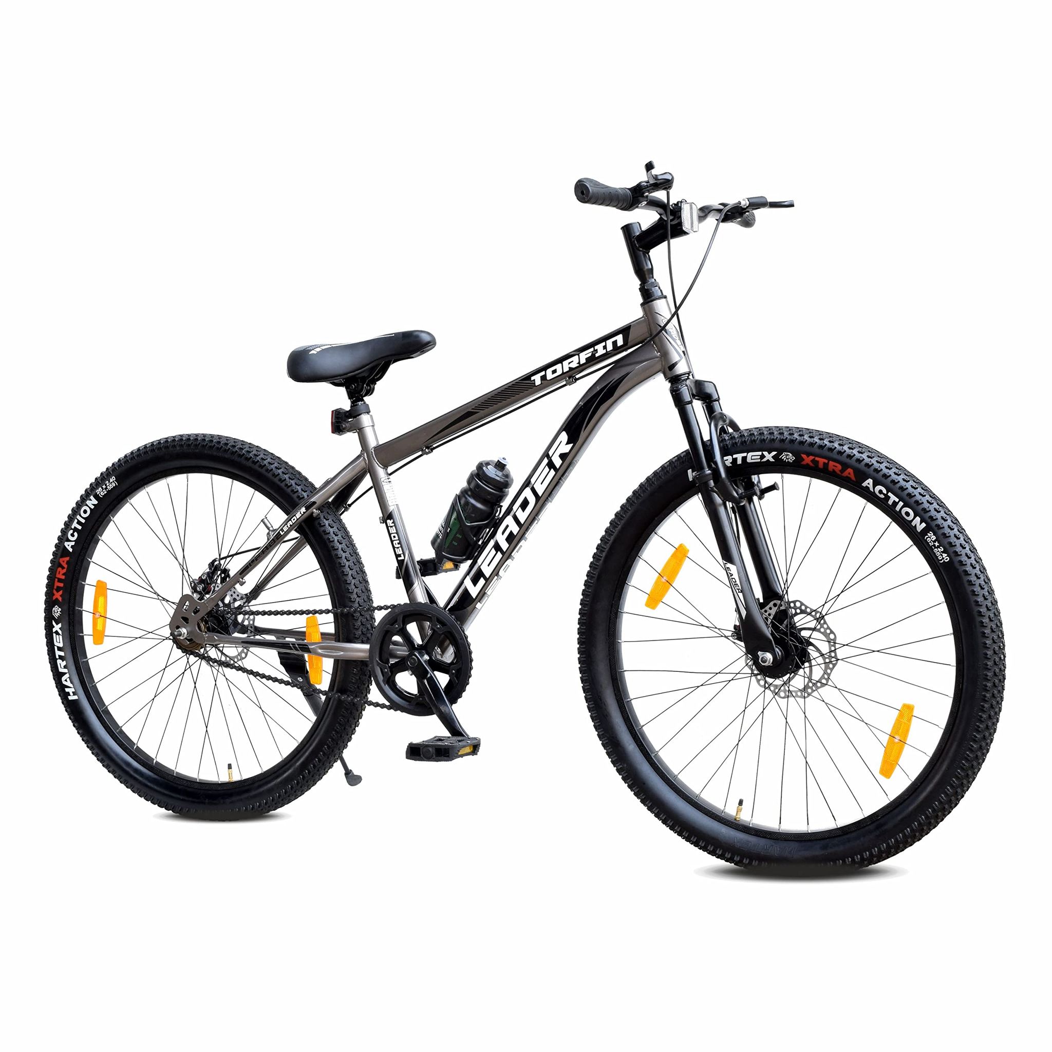 Leader Torfin 26T MTB Cycle With Dual Disc Brake & Front Suspension 26 T Mountain Cycle (Single Speed, Grey)
