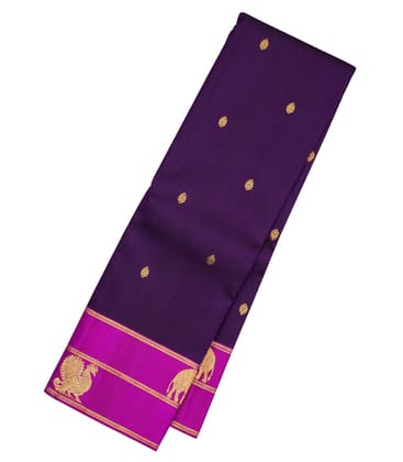 Purple Handloom Kanchipuram Silk Saree With Floral Buttas-KA12106-Purple
