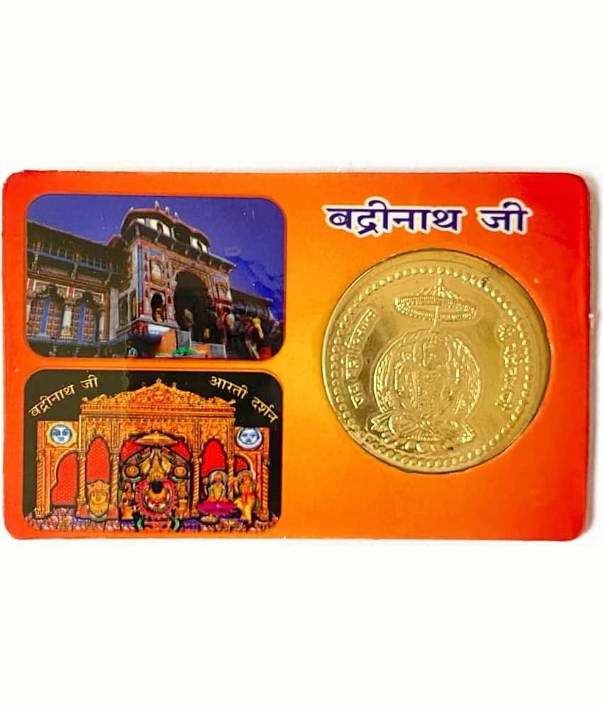 Spiritual Badrinath Kedarnath Temple Religious Lucky Gold Plated Coin Card Pocket Yantra Pooja Coin ~ ATM Card Size