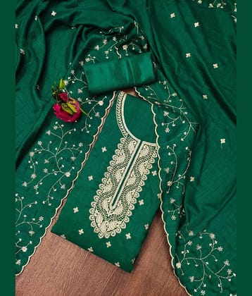 Rangtulika Ethnics Unstitched Cotton Blend Embroidered Dress Material - Green ( Pack of 1 )