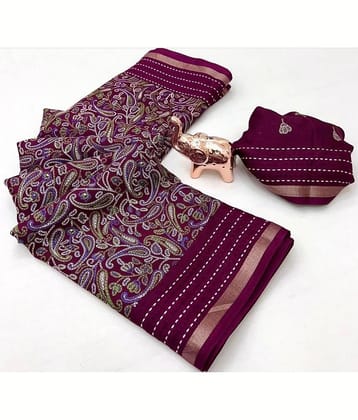 Bhuwal Fashion Art Silk Printed Kashmiri Kani Saree With Unstitched Blouse Piece ( Orange )