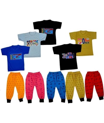 DIAMOND EXPORTER Pack of 5 Baby Boys Cotton Blend T-Shirt & Pyjama Set ( Multicolor )