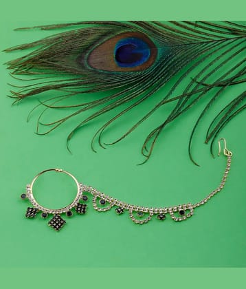 SILVER SHINE  Traditional Gold Plated Antique Bottle Green Diamond Studded Designer Wedding Nose Ring for Girls And Women Jewellery