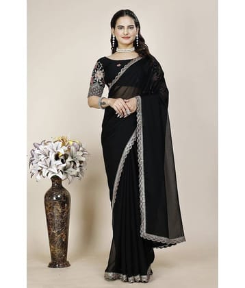 Gullak Chiffon Embroidered Saree With Unstitched Blouse Piece ( Black )