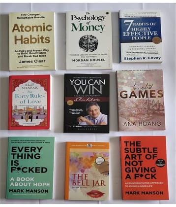 ( combo of 9 books ) Atomic + money + 7 habit + forty rules + you can win + games + everything + jell bar + subtle art ( Paperback)