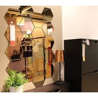 Grahak Trend 20 Hexagon with 10 Butterfly Golden (Size 10.5 x 12.1 cm) 3D Acrylic wall Sticker.