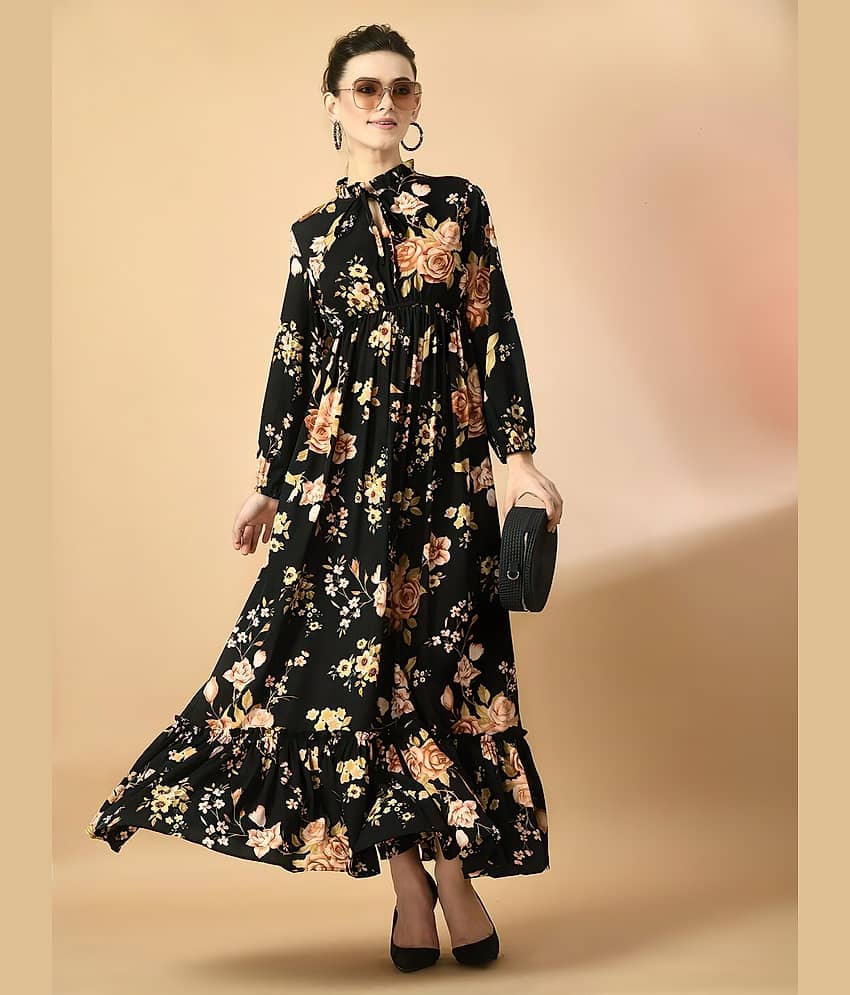 ZWERLON Crepe Printed Ankle Length Women's Fit & Flare Dress - Black ( Pack of 1 )