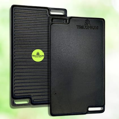 Trilonium Pre-Seasoned Cast Iron Rectangular reversable grill gridle 46 x 26 cms, Weighs 4.1 Kgs Trilonium Pre-Seasoned Cast Iron Rectangular reversable grill gridle 46 x 26 cms, Weighs 4.1 Kgs