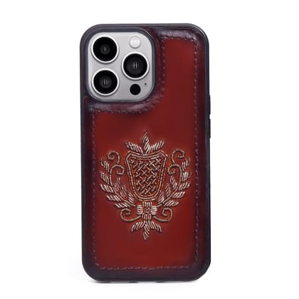 Apple Iphone 13 Series Mobile Cover Tan Leather Crest Zardosi By Brune & Bareskin-12