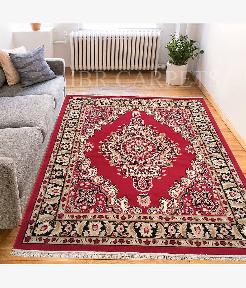 IBR CARPETS Red Polypropylene Carpet Floral 5x7 Ft