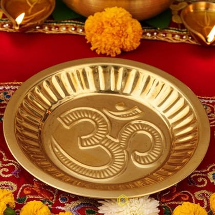 Brass Puja Plate With Om Symbol No. 4 (ZMAS180 D)