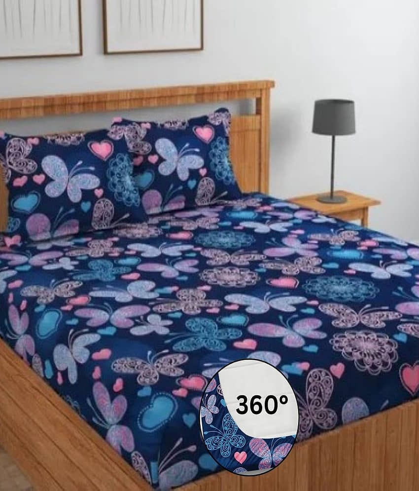 YKNIP Cotton Abstract Fitted ( King Size ) - Blue