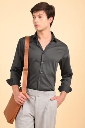 Graphite Black Plain Full Sleeve Shirt-S