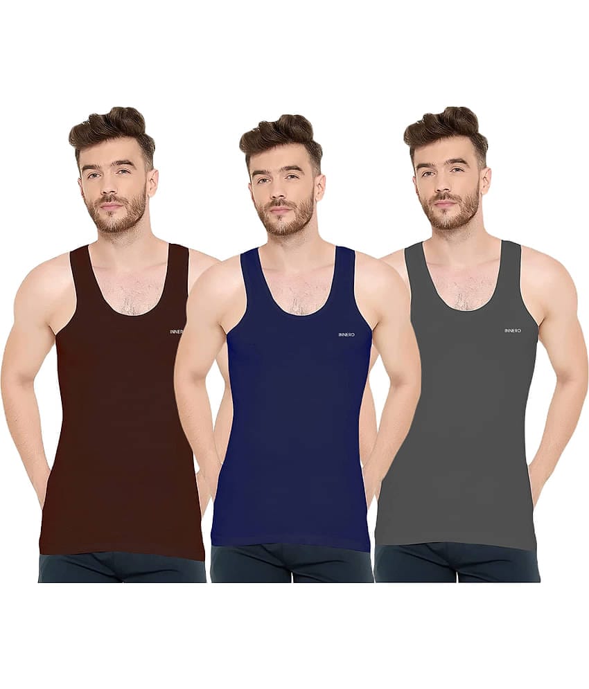INNERO Pack of 3 Cotton Basic Vest For Men ( Multicolor )