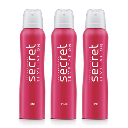 Secret Temptation Pink Deodorant for Women, Long Lasting Floral Fragrance for Office Wear, Pack of 3 (150ml each),Spray Secret Temptation Pink Deodorant for Women, Long Lasting Floral Fragrance for Office Wear, Pack of 3 (150ml each),Spray - Pink / 150 m