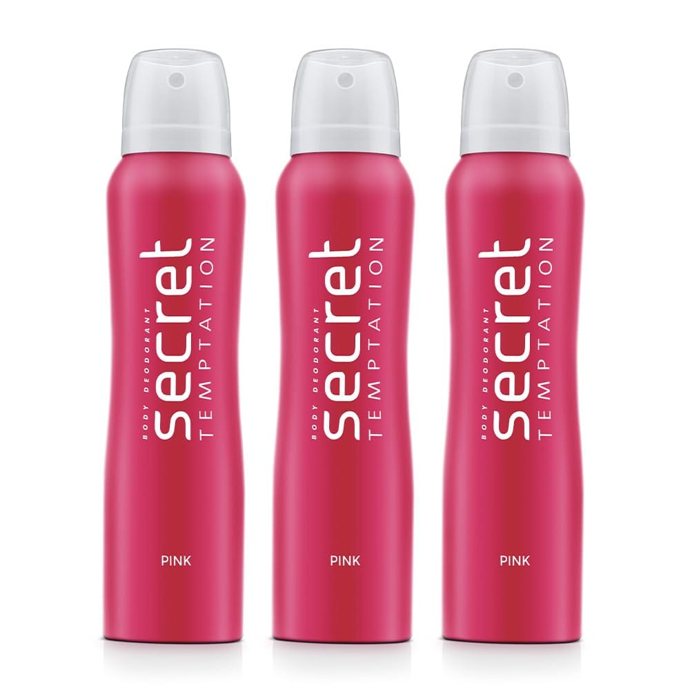 Secret Temptation Pink Deodorant for Women, Long Lasting Floral Fragrance for Office Wear, Pack of 3 (150ml each),Spray Secret Temptation Pink Deodorant for Women, Long Lasting Floral Fragrance for Office Wear, Pack of 3 (150ml each),Spray - Pink / 150 m