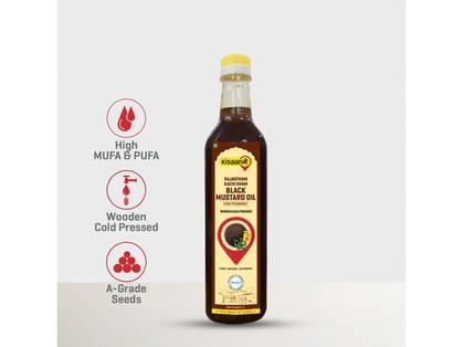 KisaanSay Rajasthani Kachi Ghani Mustard Oil (Black)  - Wood Pressed - 1 Litre
