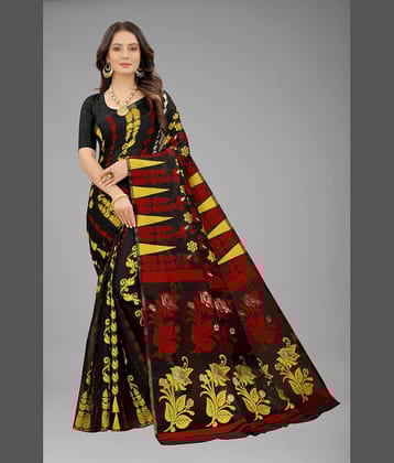 NENCY FASHION Cotton Self Design Saree With Unstitched Blouse Piece ( Black )