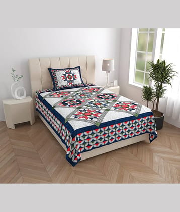 COZYKO Cotton 1 Single Bedsheet with 1 Pillow Cover ( Blue )