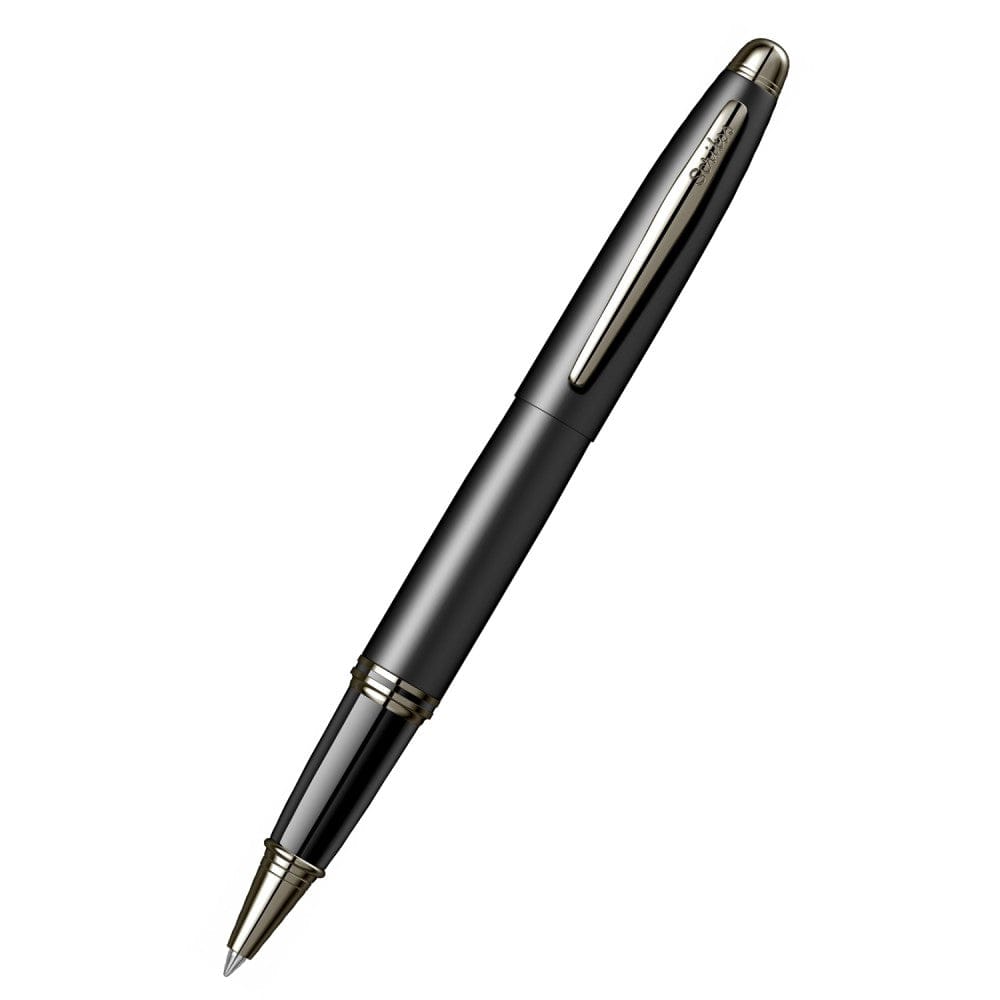 Scrikss Knight 88 Matt Black Roller Ball Point Pen, Matt Black Plated Brass Body, Stainless Steel Clip With Gunmetal Alloy