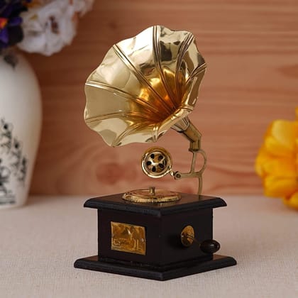 Gold Premium Sparkle Square Gramophone Showpiece For Home Decor