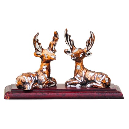 Premium Zinc Deer Pair Decorative Statue with Wooden Base for Living Room, Height : 3 Inch (ANMAS068 B)