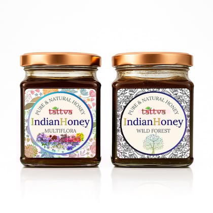 IndianHoney Himalayan Multiflora & Wild Forest Honey Combo Pack (230gm & 230gm) Himalayan Multiflora & Wild Forest