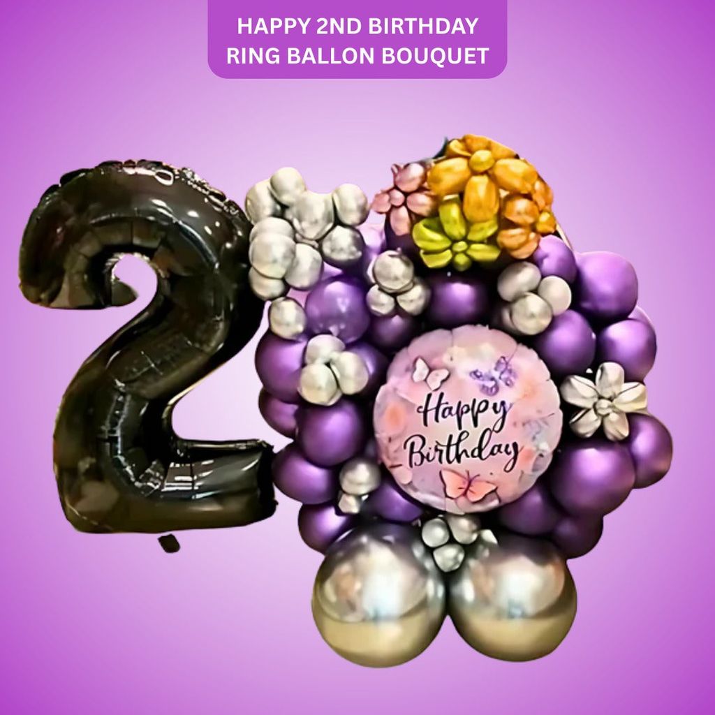 Happy 2nd Birthday w/Small Ring Balloon Bouquet Set - Party and Festive Needs | Buy online on ZillyBuy