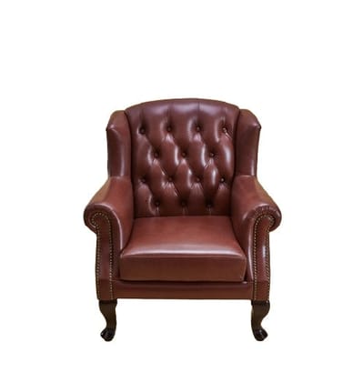 Genuine Leather Chesterfield Wing Chair Cognac-COGNAC