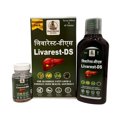 Panchrishi Livarest-DS Ayurvedic Liver Tonic  500ml Syrup & 60 Tablets Combo  Natural Liver Detox & Health Supplement for Alcoholic, Fatty Liver & Digestion Support
