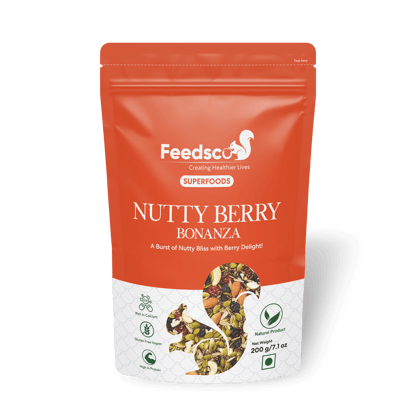 Feedsco Nutty Berry Bonanza Mixed Nuts, Seeds, and Berries - 200g -Pack of 1, Healthy Snacks, Fresh & Nutritious Nutmix for Eating