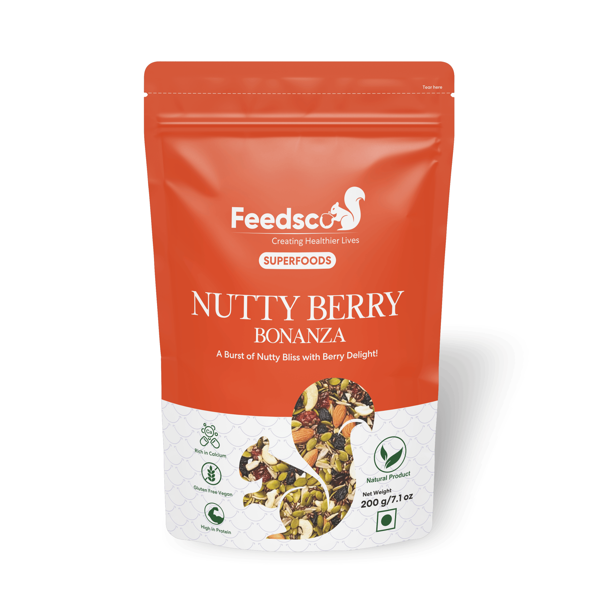 Feedsco Nutty Berry Bonanza Mixed Nuts, Seeds, and Berries - 200g -Pack of 1, Healthy Snacks, Fresh & Nutritious Nutmix for Eating