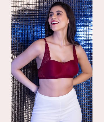 Clovia Pack of 1 Cotton Blend Non Padded Balconette Bra For Women ( Maroon )
