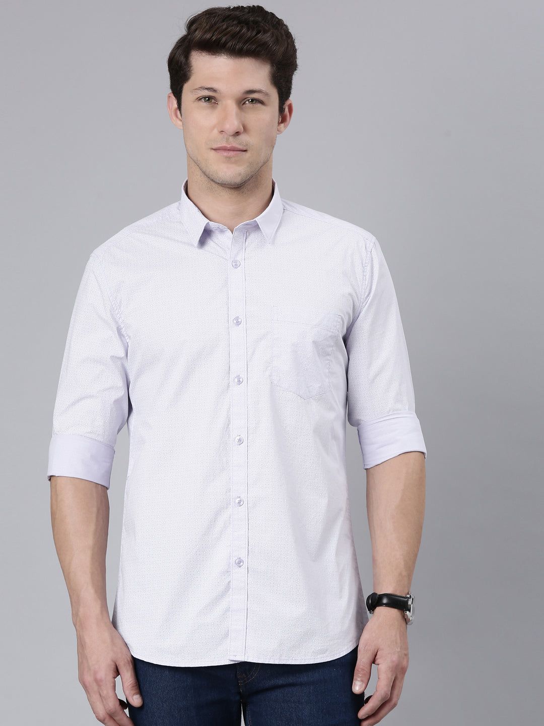 Classic Polo Men's Full Sleeve Lt.Blue Polo Neck 100% Cotton Slim Fit Shirt | SP2-CL-68 B-FS-PRT-SF