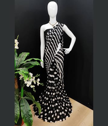 ANAND SAREES Georgette Printed Saree With Unstitched Blouse Piece ( Black )